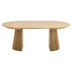 Table ronde extensible en chêne clair avec piètement baguette (2 rallonges incluses) ø120 cm / 160 cm / 200 cm AMSTERDAM