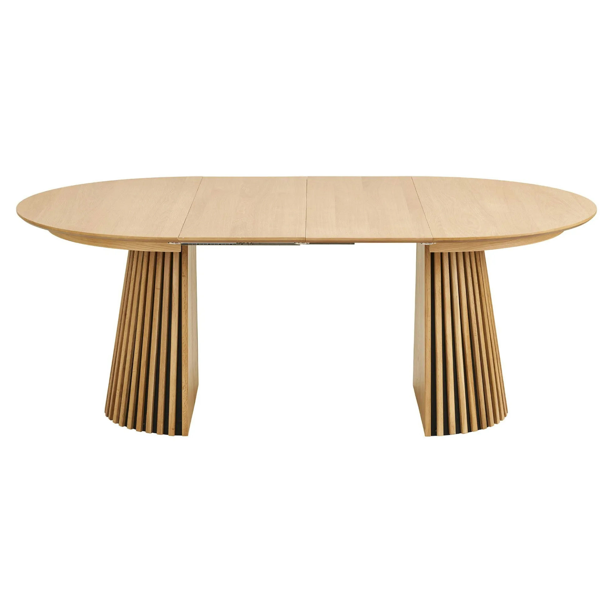 Table ronde extensible en chêne clair avec piètement baguette (2 rallonges incluses) ø120 cm / 160 cm / 200 cm AMSTERDAM