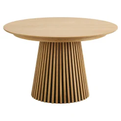 Table ronde extensible en chêne clair avec piètement baguette (2 rallonges incluses) ø120 cm / 160 cm / 200 cm AMSTERDAM