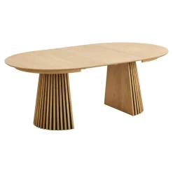 Table ronde extensible en chêne clair avec piètement baguette (2 rallonges incluses) ø120 cm / 160 cm / 200 cm AMSTERDAM