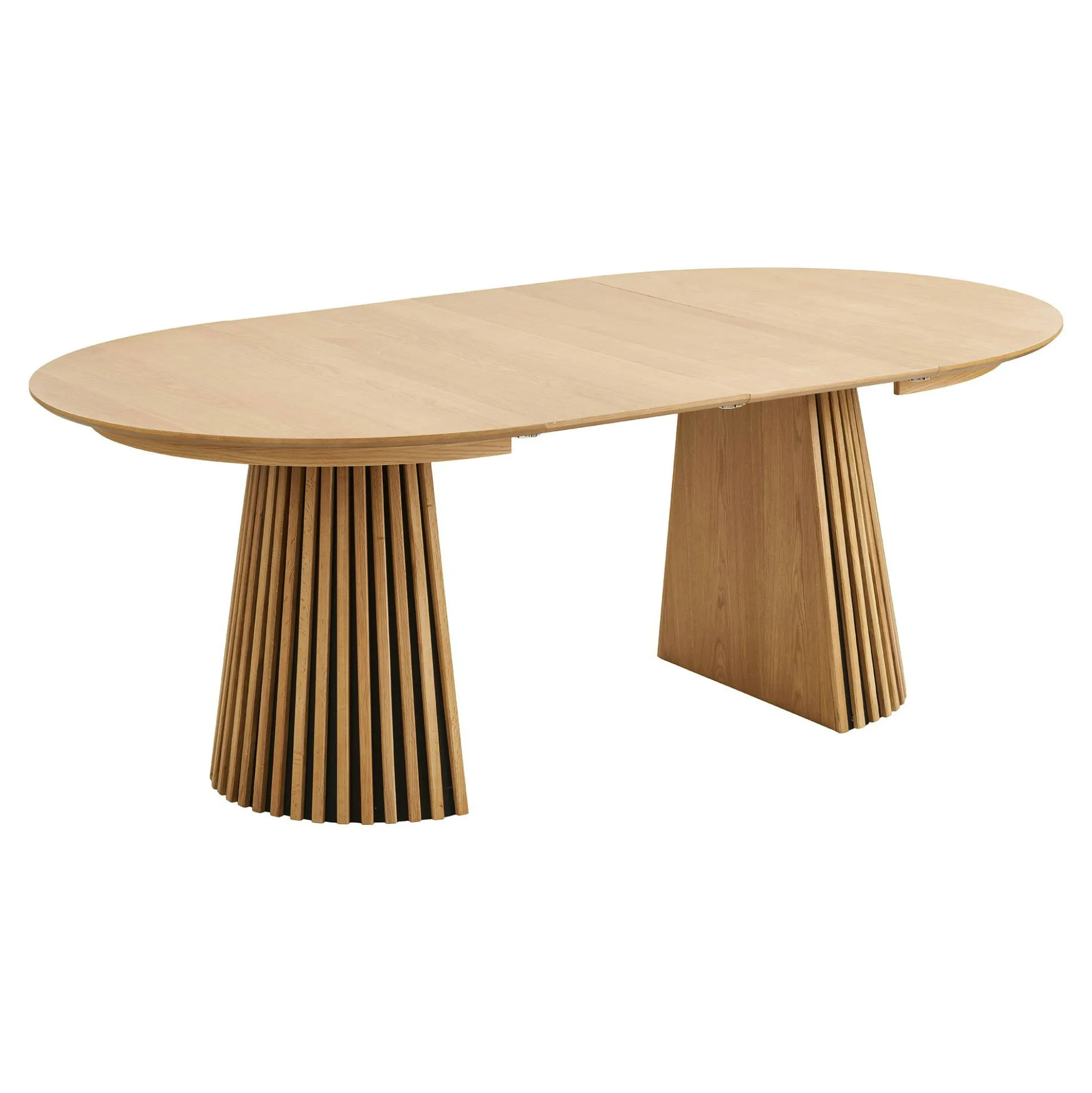 Table ronde extensible en chêne clair avec piètement baguette (2 rallonges incluses) ø120 cm / 160 cm / 200 cm AMSTERDAM