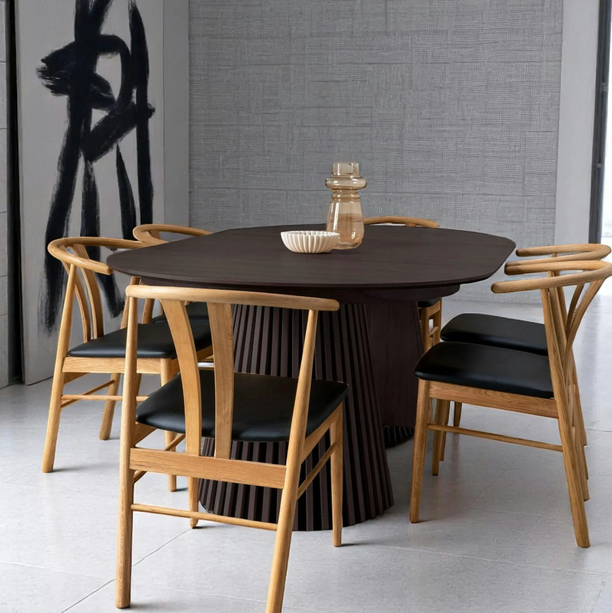 Table ronde extensible en chêne noir avec piètement baguette (2 rallonges incluses) ø120 cm / 160 cm / 200 cm AMSTERDAM