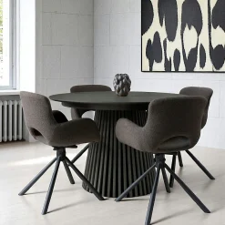 Table ronde extensible en chêne noir avec piètement baguette (2 rallonges incluses) ø120 cm / 160 cm / 200 cm AMSTERDAM