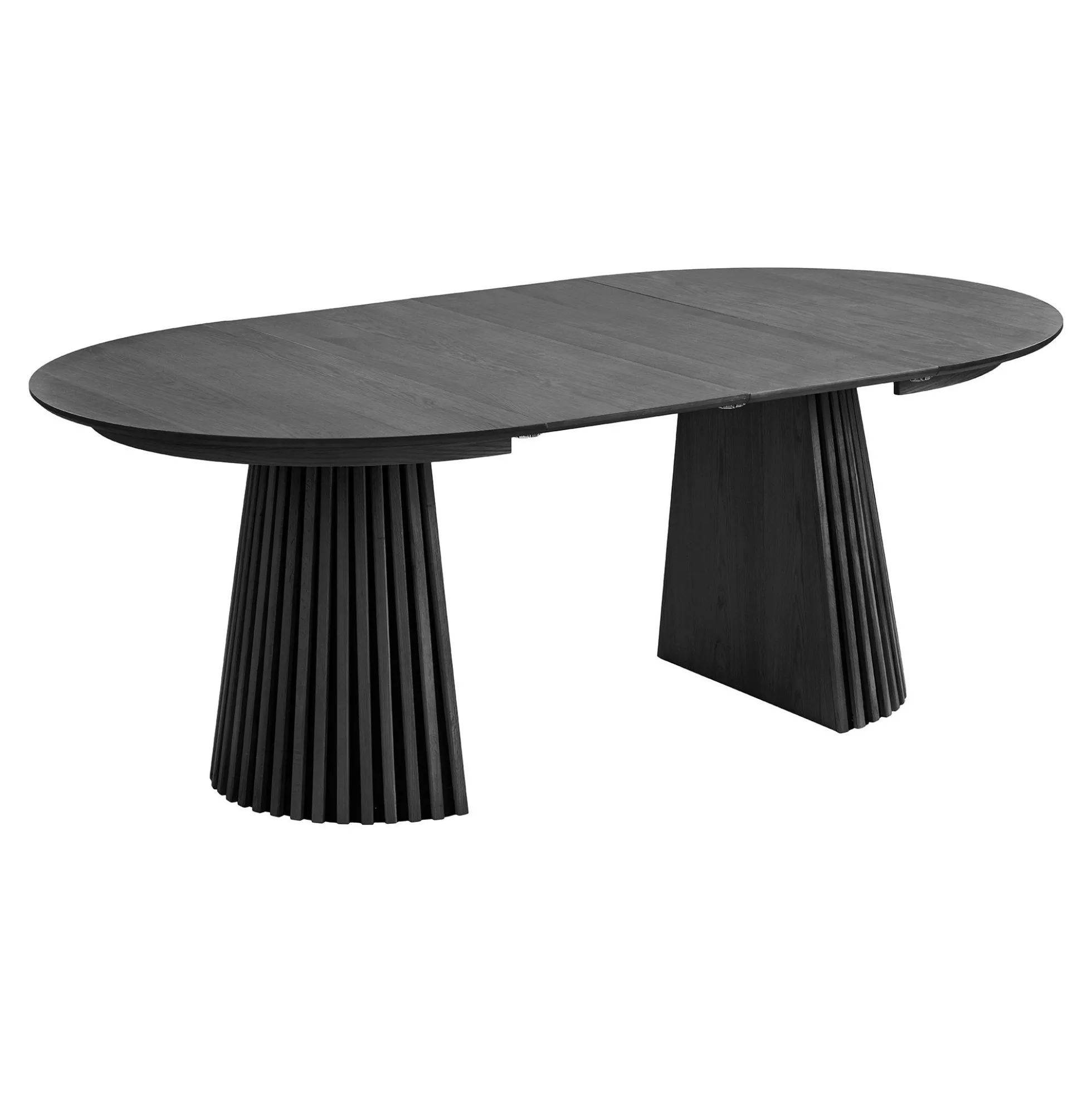 Table ronde extensible en chêne noir avec piètement baguette (2 rallonges incluses) ø120 cm / 160 cm / 200 cm AMSTERDAM