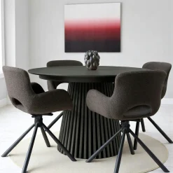 Table ronde extensible en chêne noir avec piètement baguette (3 rallonges incluses) ø120 cm /160 cm / 200 cm / 240 cm AMSTERDAM