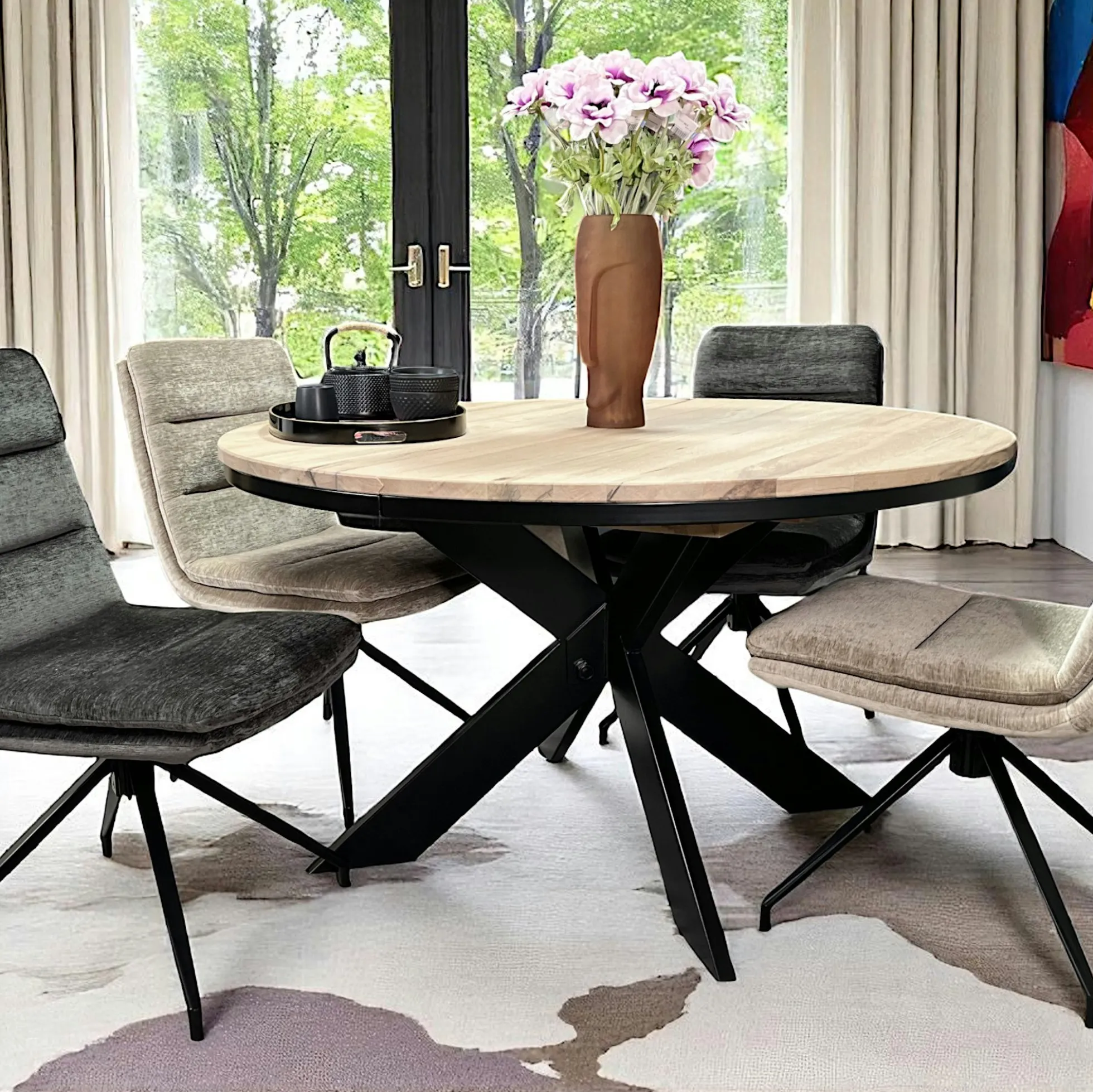 Table ronde extensible en chêne blanc 120 cm PALERME