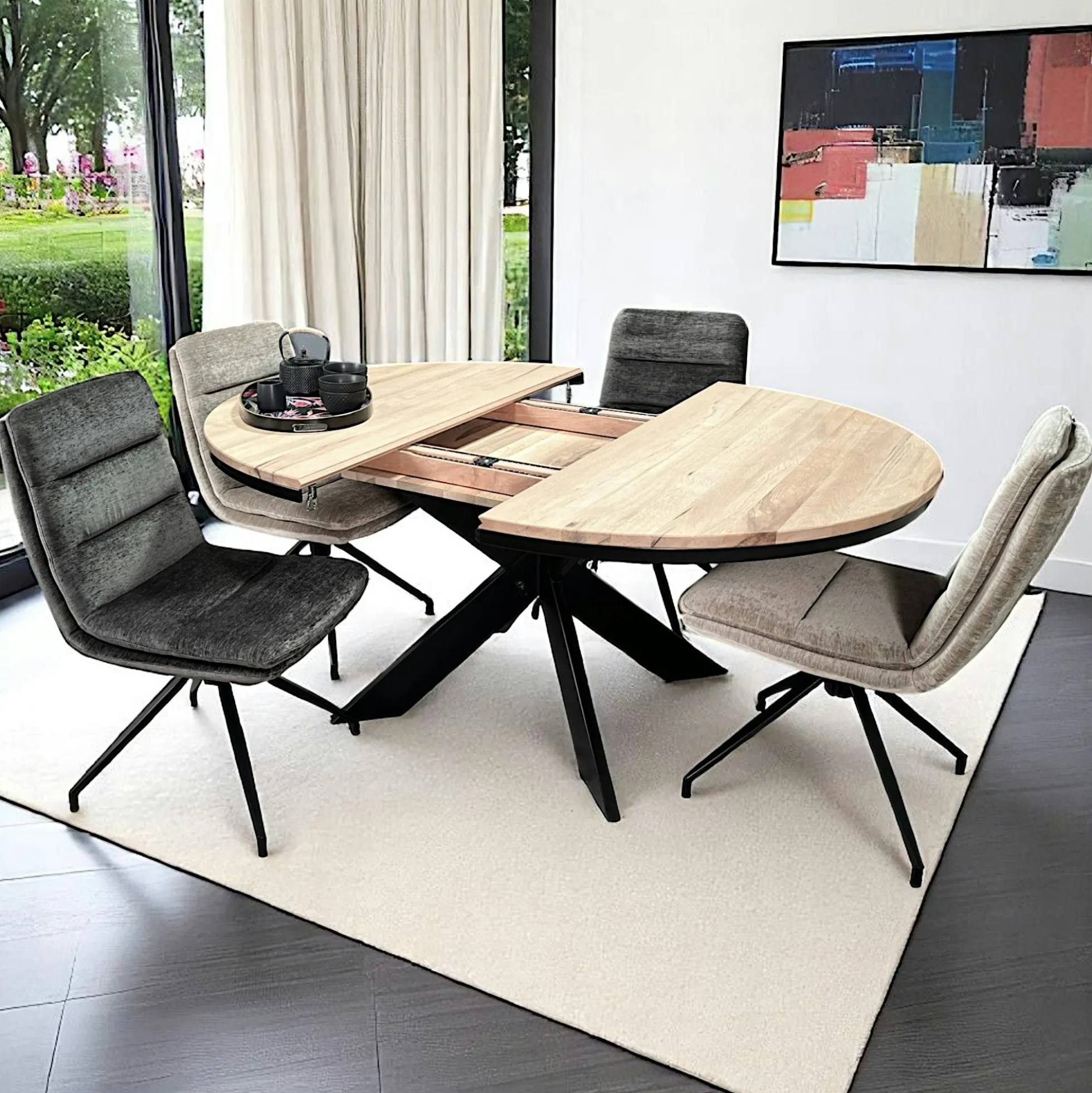 Table ronde extensible en chêne blanc 120 cm PALERME