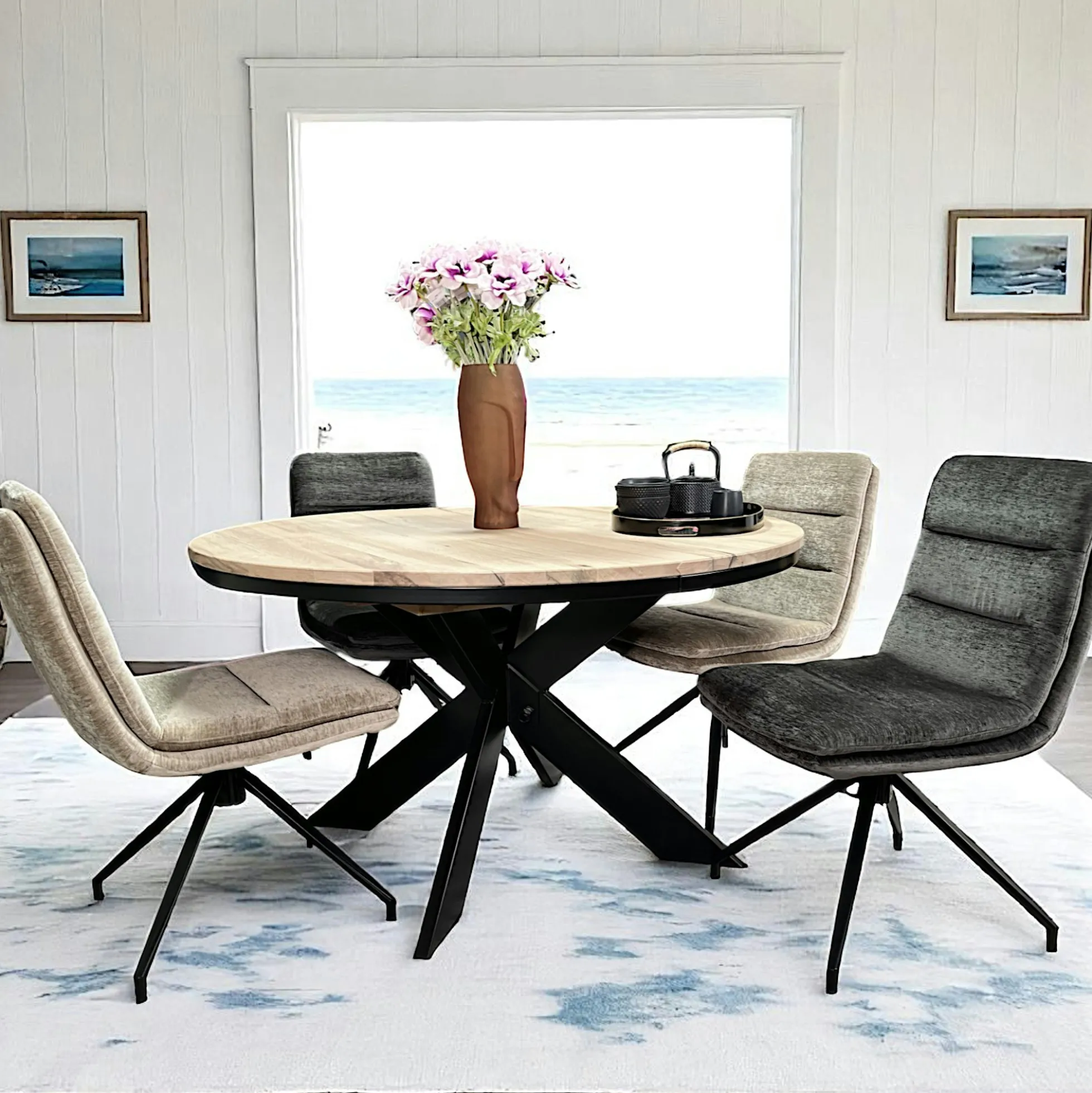 Table ronde extensible en chêne blanc 120 cm PALERME