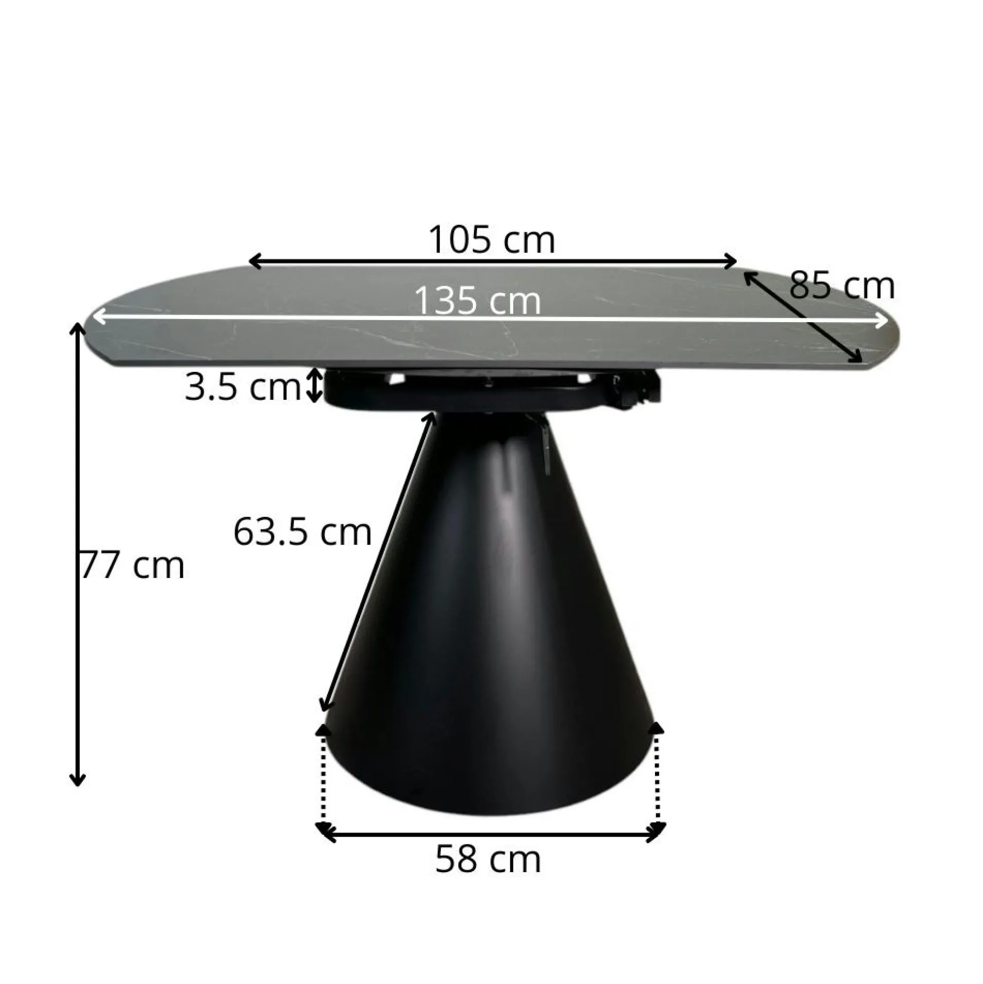 Table ronde extensible en céramique noire 135 cm OTTAWA