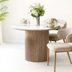 Table ronde extensible en céramique marbrée 120/160/200 cm PRATO