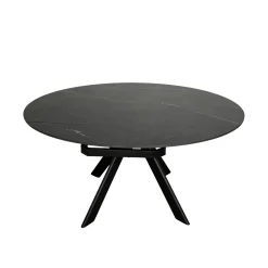 Table ronde modulable céramique effet marbre noir 150 cm LOMBARDIE