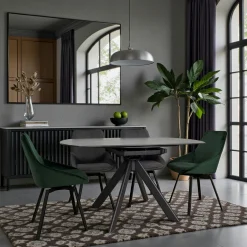 Table ronde modulable céramique effet marbre noir 150 cm LOMBARDIE