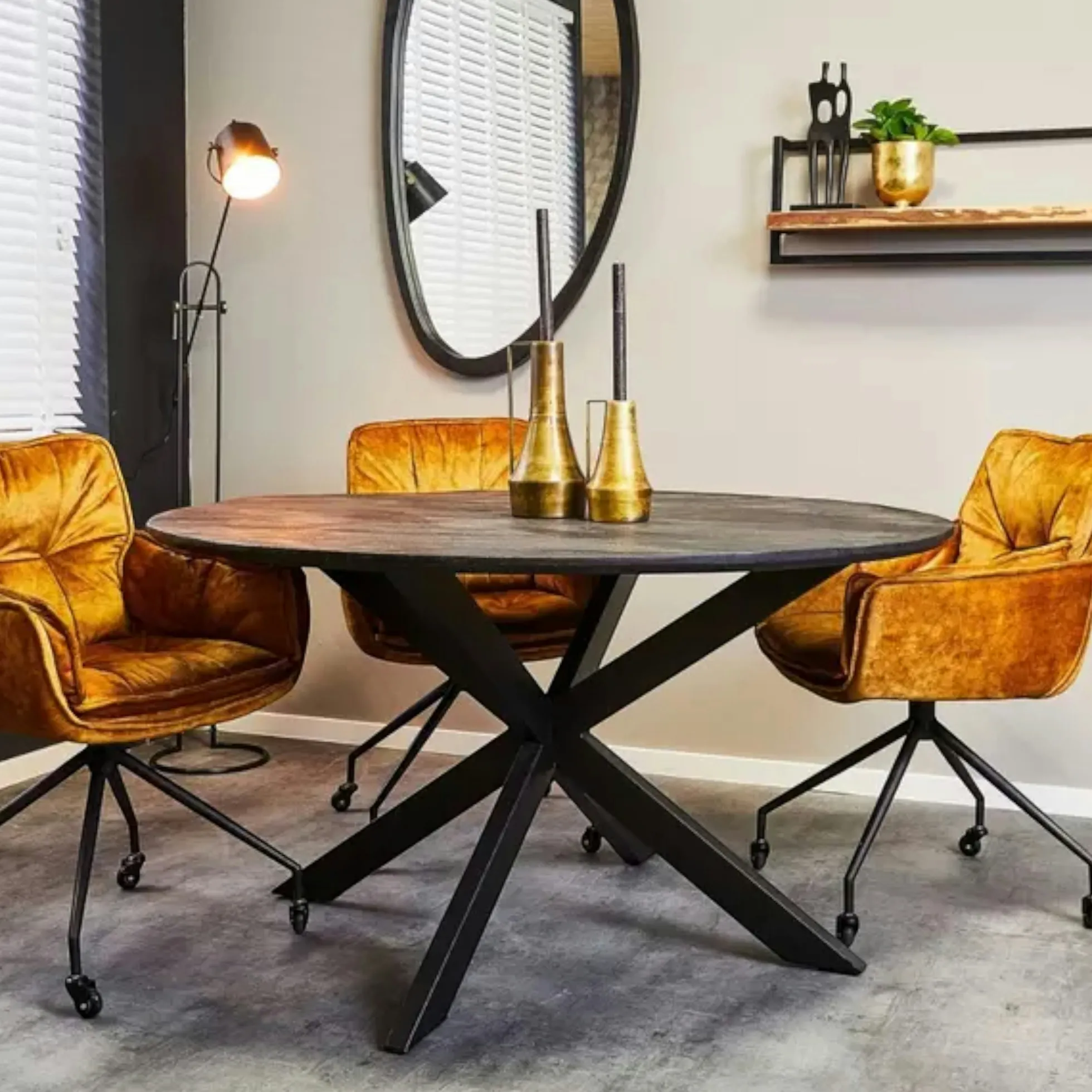 Table ronde noire en bois de manguier Ø130 cm ALVERA