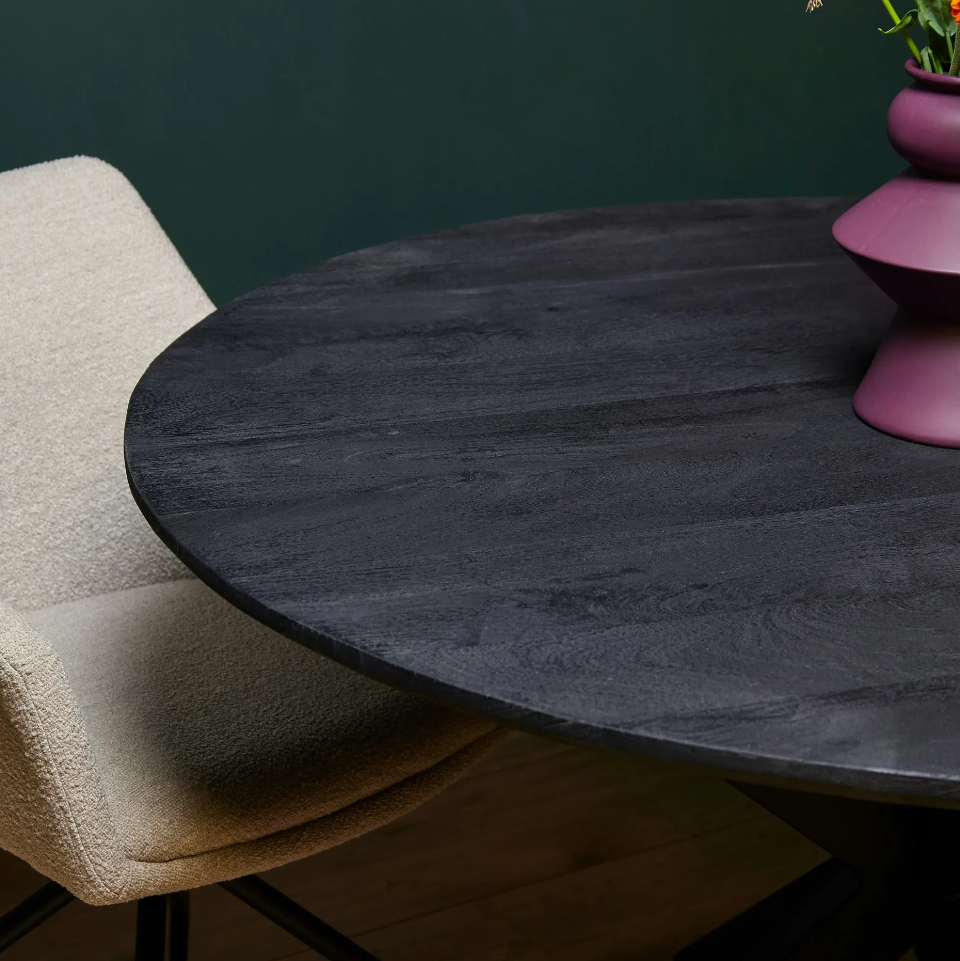 Table ronde noire en bois de manguier Ø130 cm ALVERA