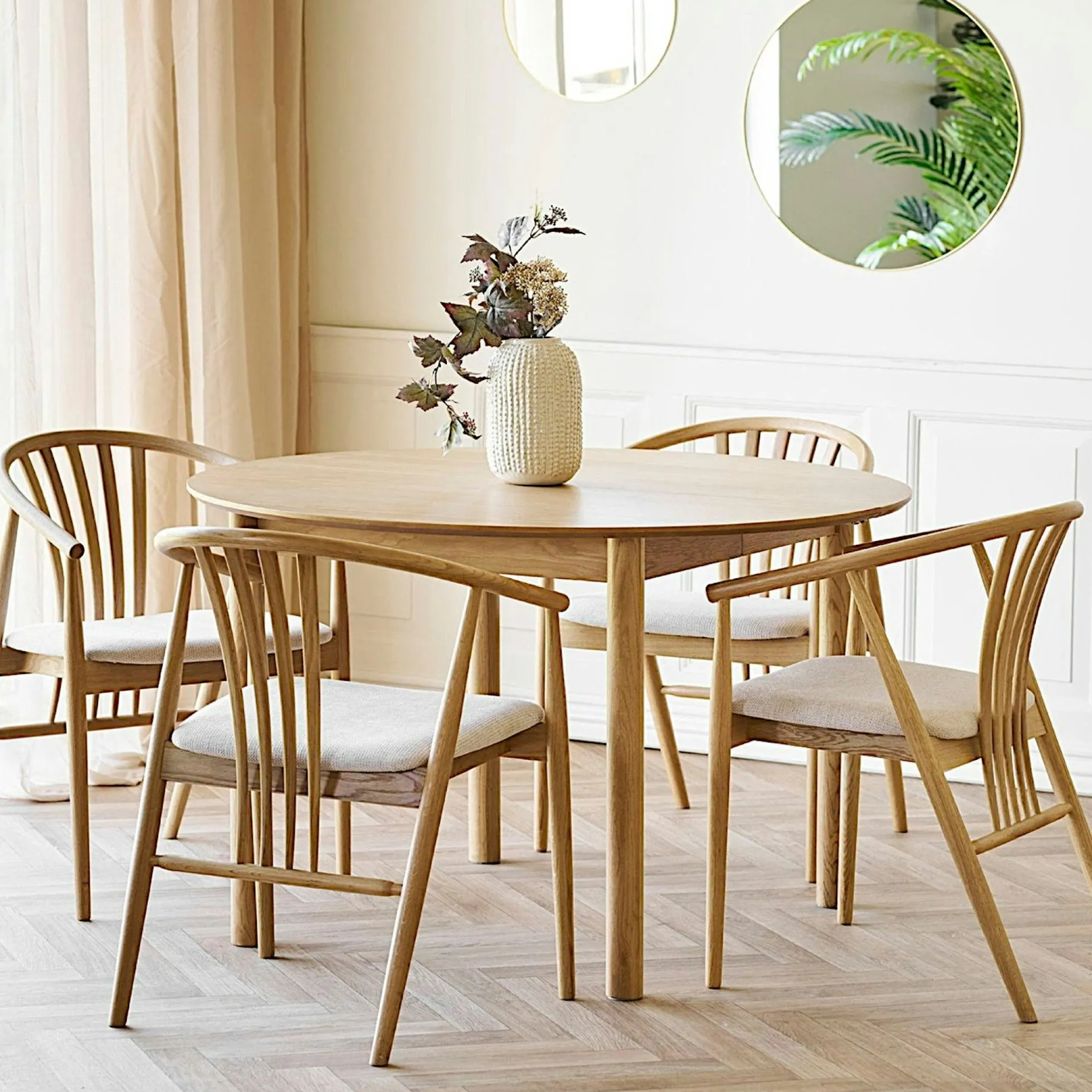 Table ronde placage bois de chêne ø120 + 2 rallonges TARAZ