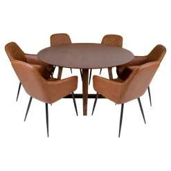 Table ronde vintage en placage noyer Ø137 cm LILLEHAMMER
