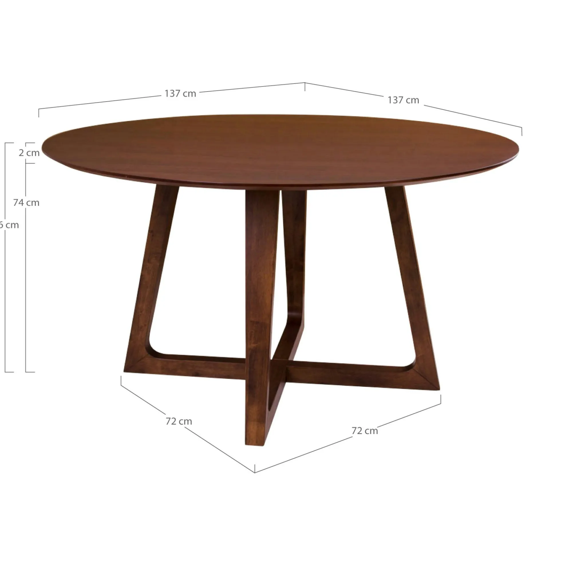 Table ronde vintage en placage noyer Ø137 cm LILLEHAMMER