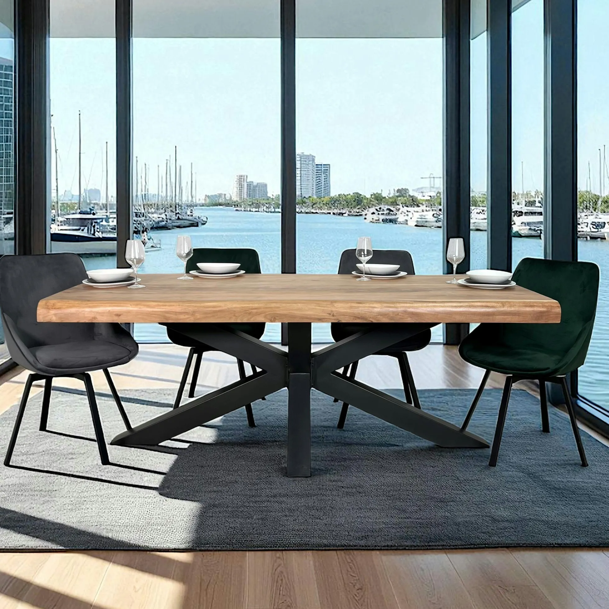 Table salle à manger bois massif pied mikado 200 cm MELBOURNE