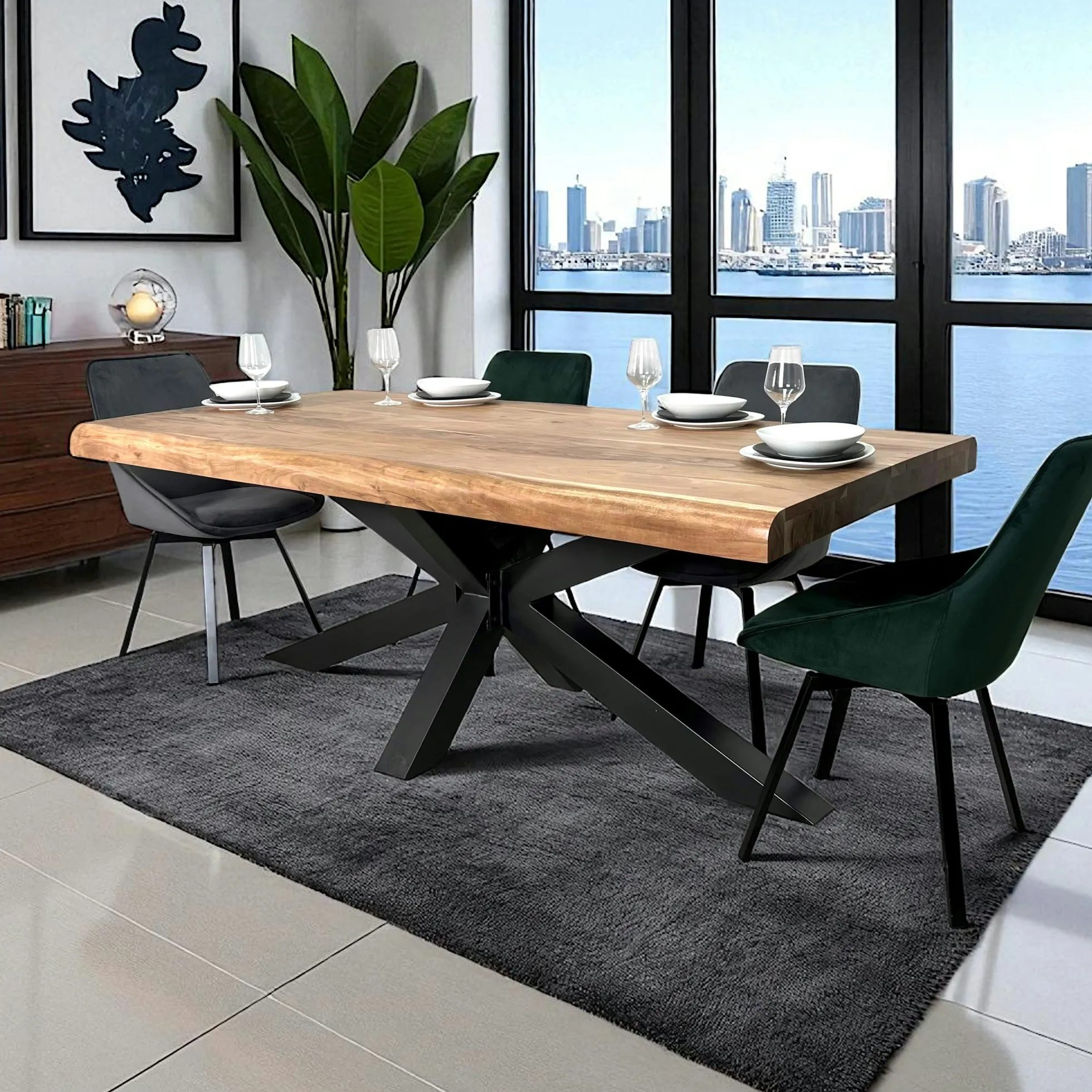Table salle à manger bois massif pied mikado 200 cm MELBOURNE