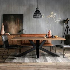 Table salle à manger bois métal pied croisé 200 cm OKA