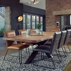 Table salle à manger bois métal pied croisé 200 cm OKA