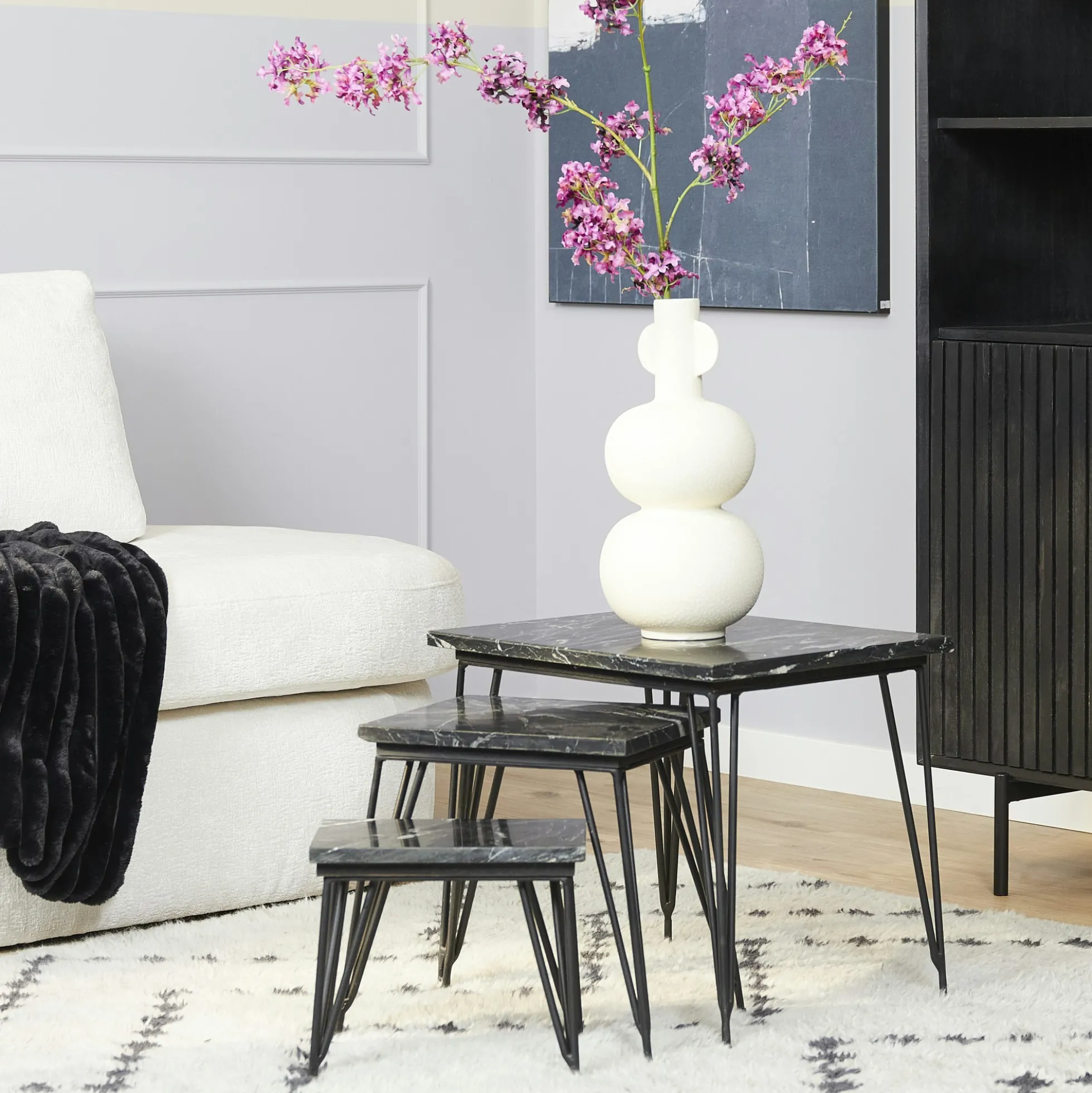 Table salon gigogne marbre noir (lot de 3) DUOMO