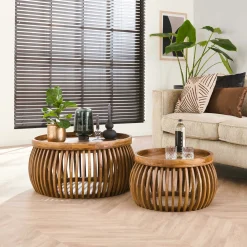 Tables basses rondes avec baguettes bois (lot de 2) DELHI