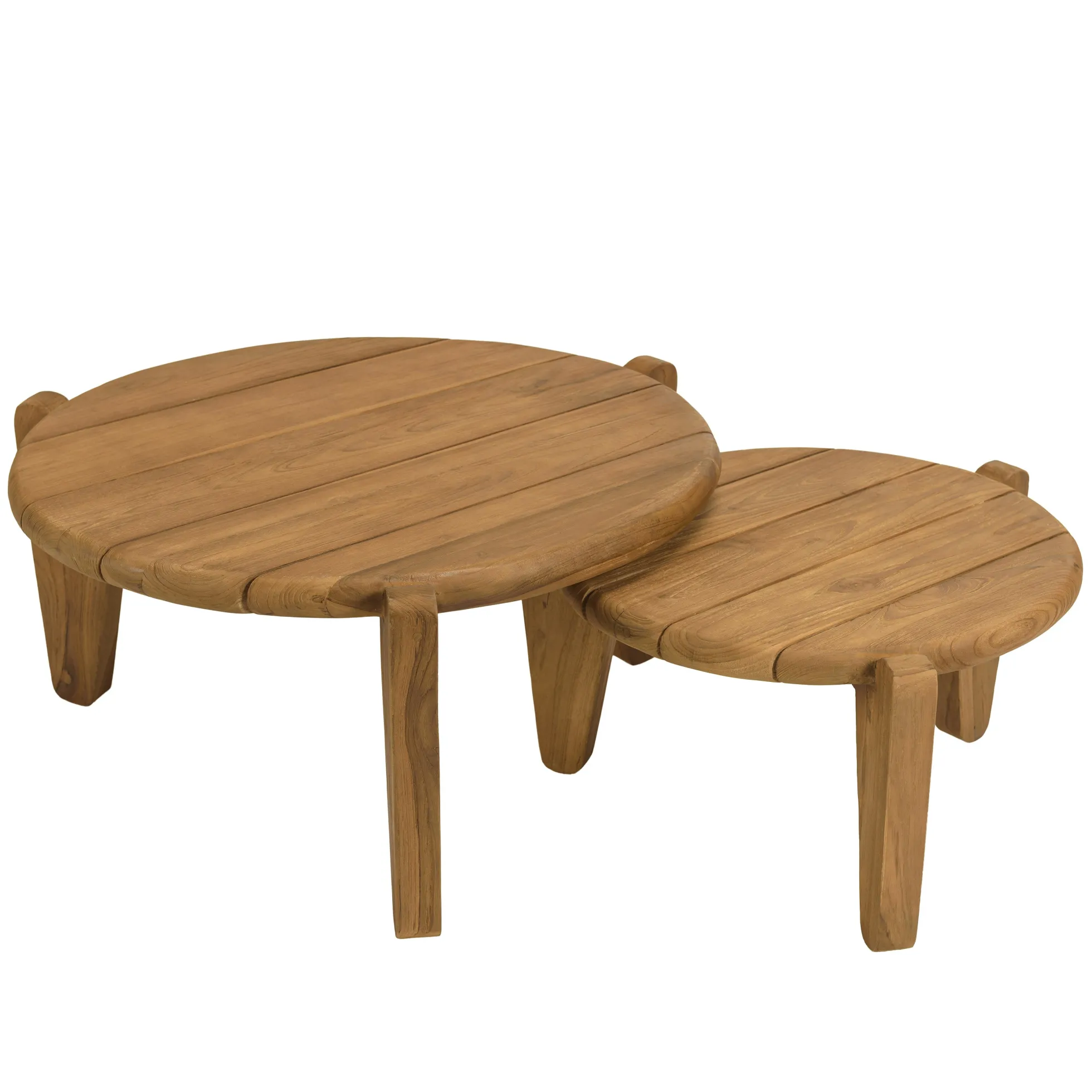 Tables basses rondes gigognes en teck recyclé ORIA