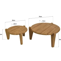 Tables basses rondes gigognes en teck recyclé ORIA