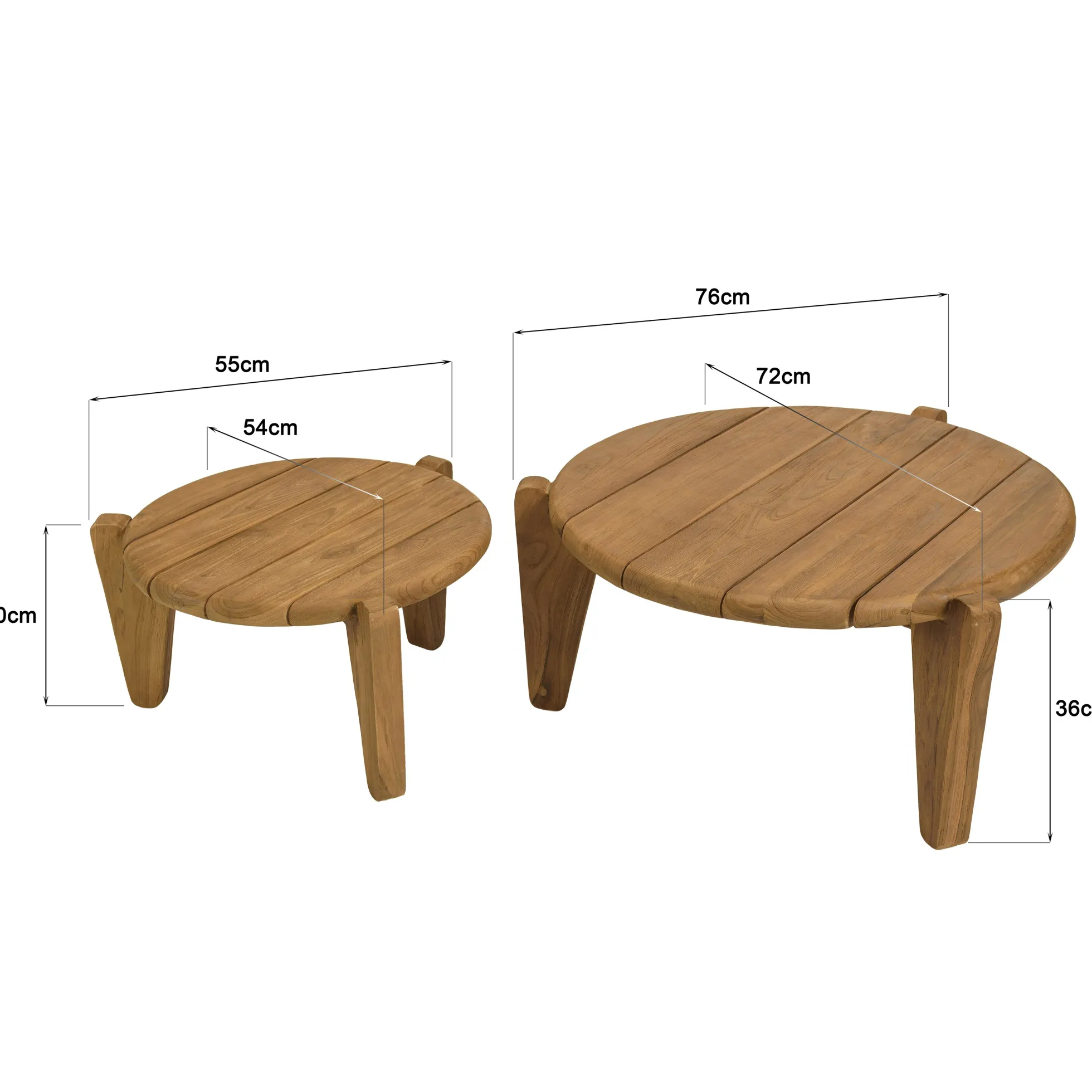 Tables basses rondes gigognes en teck recyclé ORIA