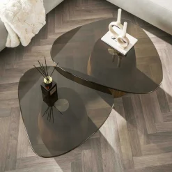 Tables salon verre fumé design triangle (lot de 2) MILOS