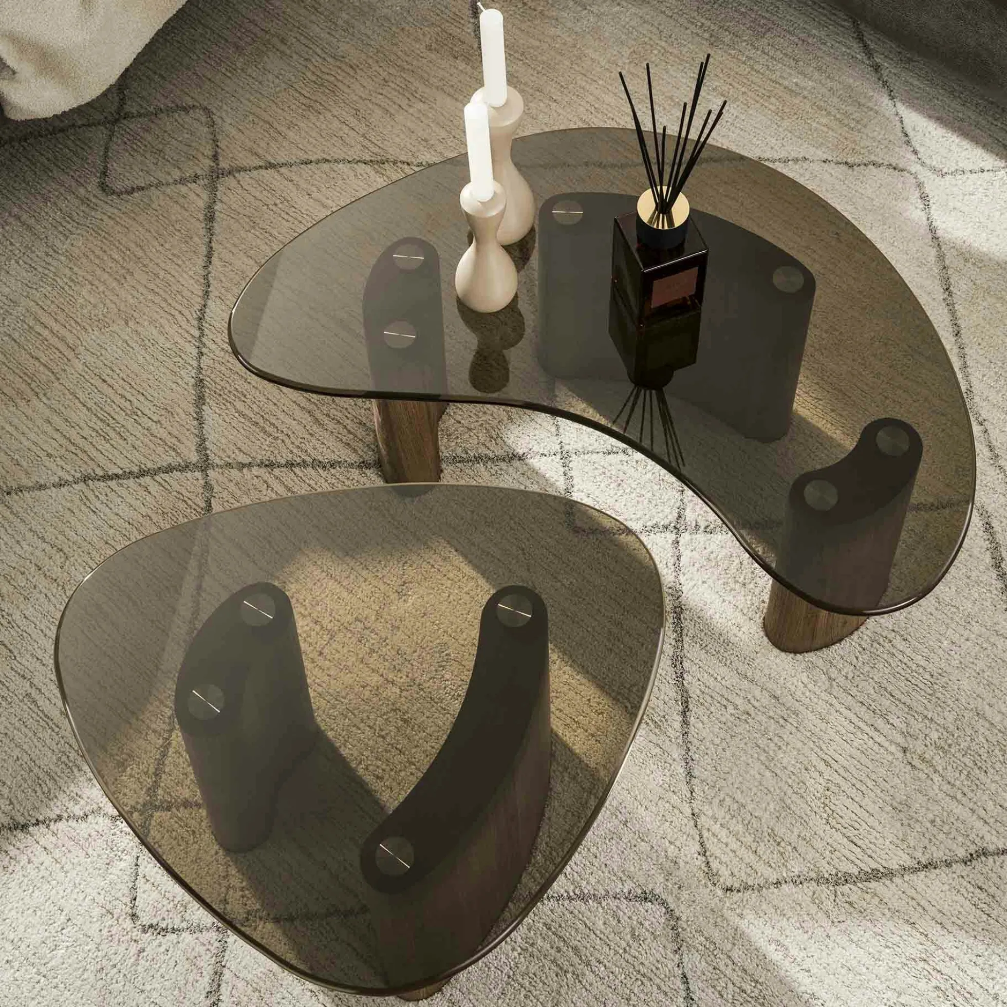 Tables salon verre fumé, design organique (lot de 2) MILOS