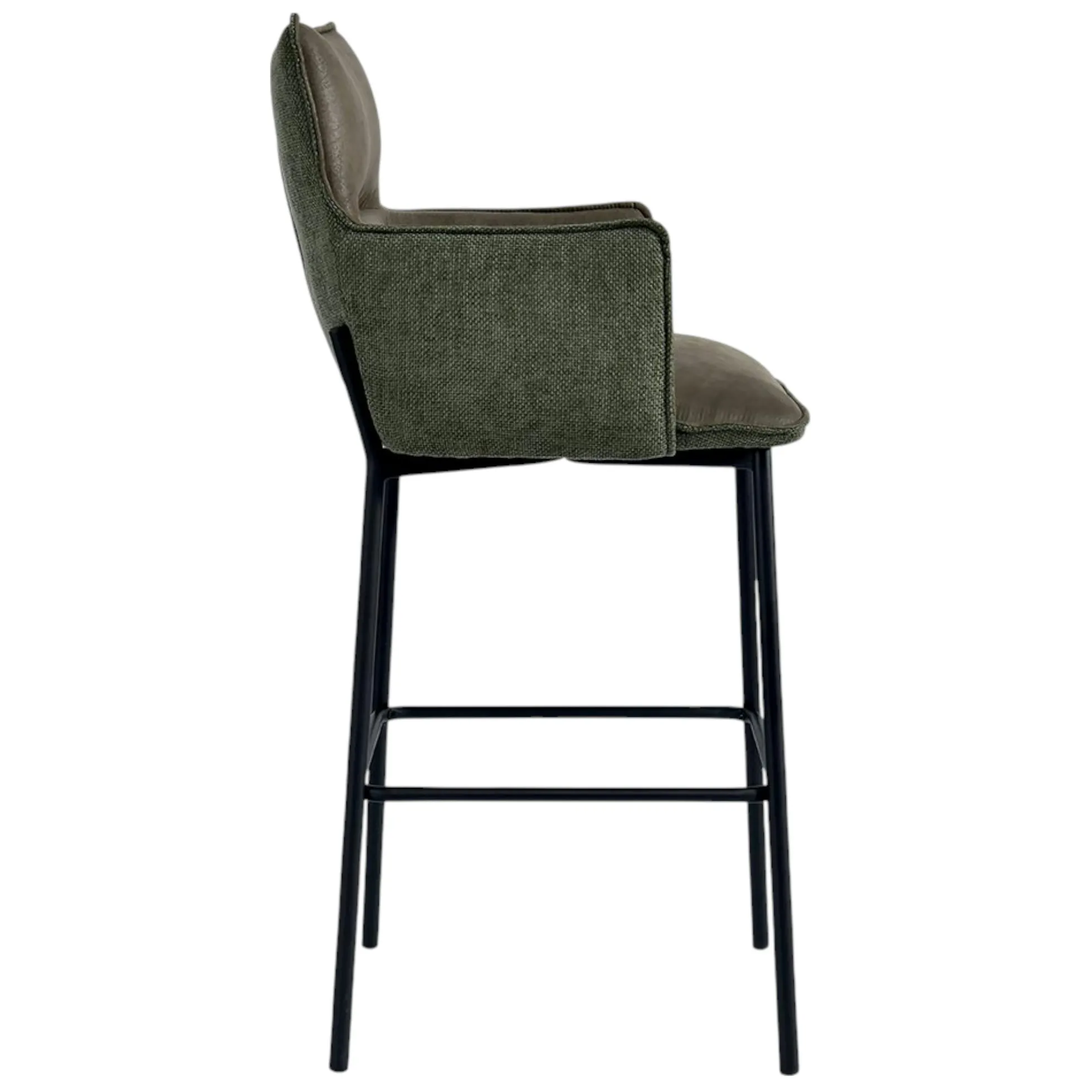 Tabouret bar bi-matière vert avec dossier (lot de 2) KERALA