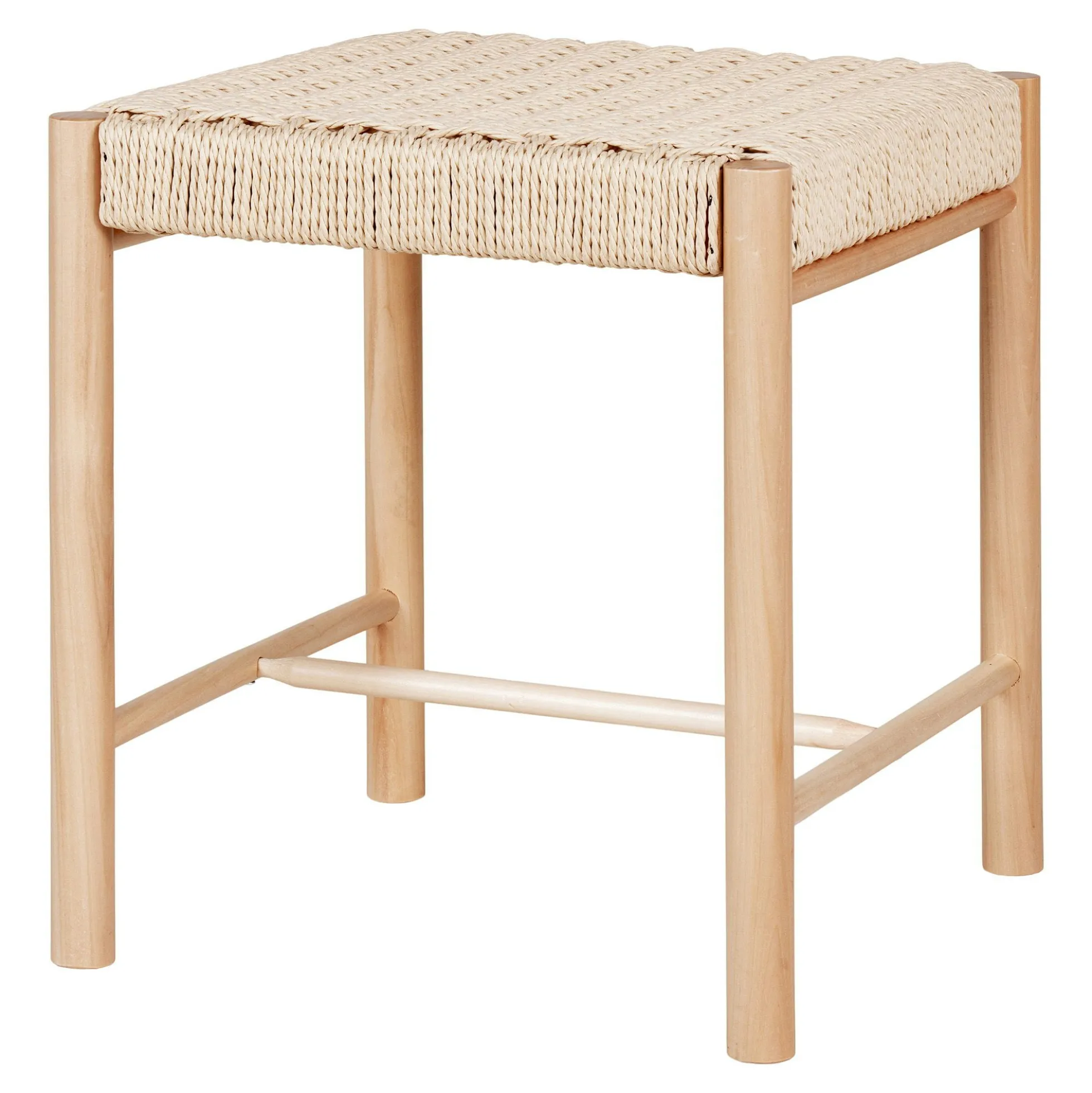 Tabouret bas carré en bois clair et corde tressée TALLINN