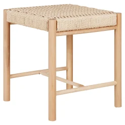Tabouret bas carré en bois clair et corde tressée TALLINN