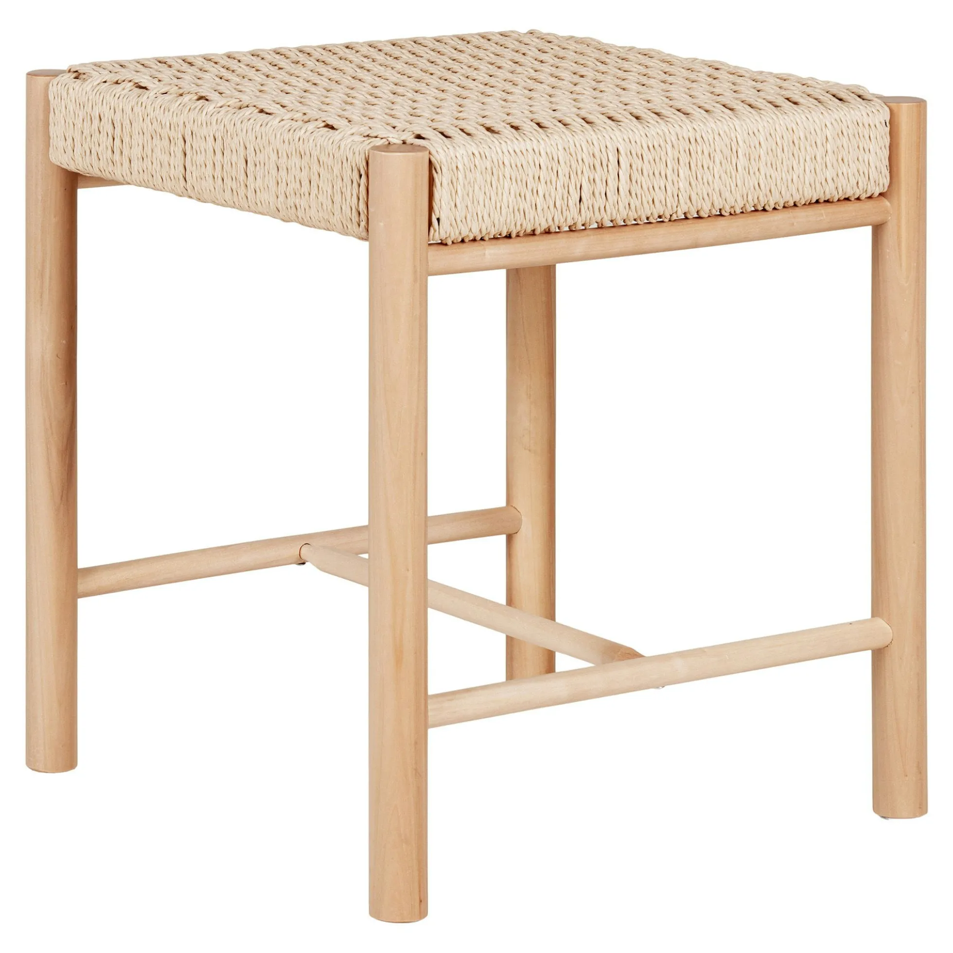 Tabouret bas carré en bois clair et corde tressée TALLINN