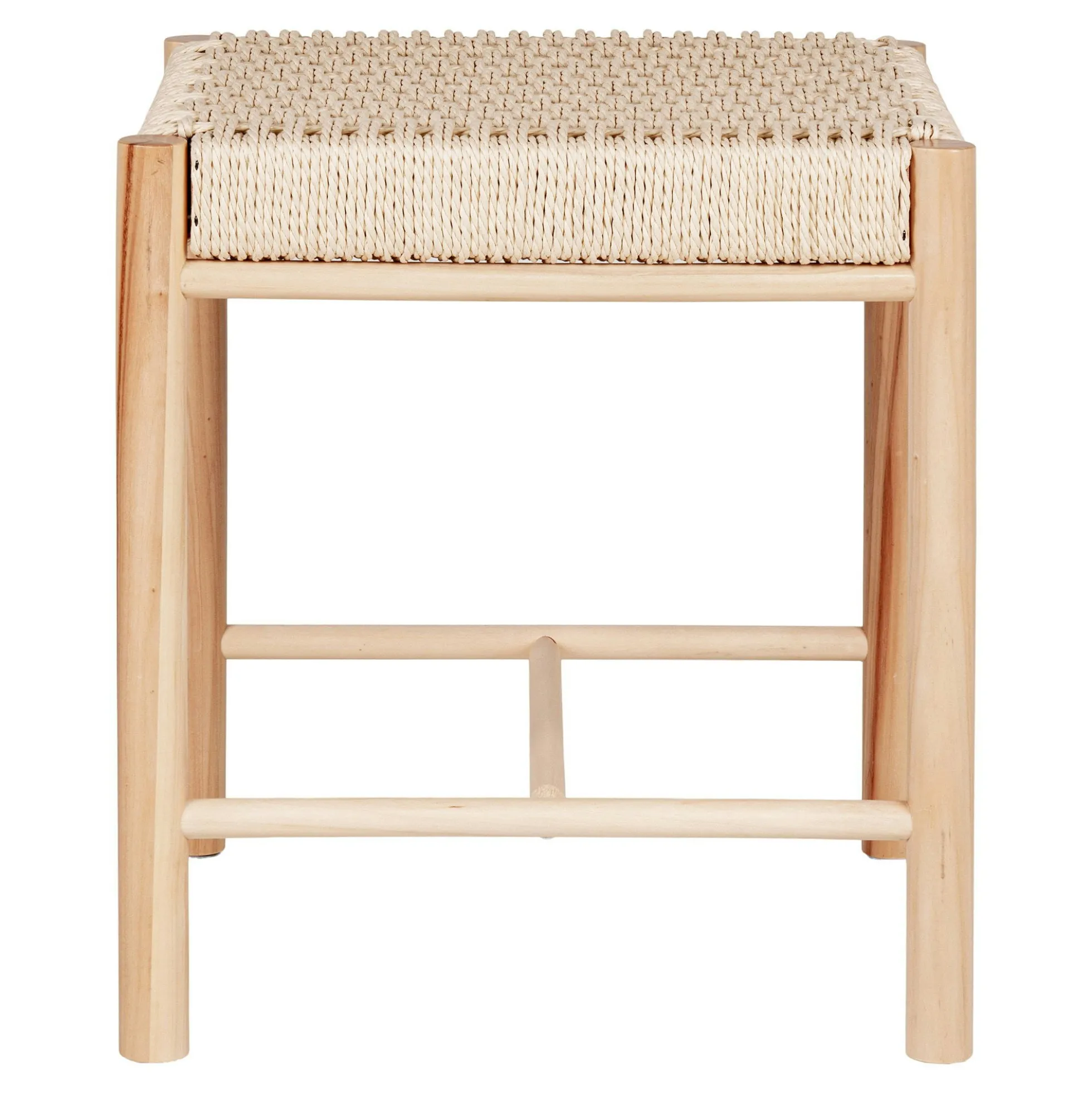 Tabouret bas carré en bois clair et corde tressée TALLINN