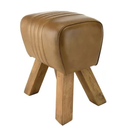 Tabouret cuir havane pieds en bois TIM