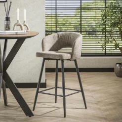 Tabouret de bar beige sable en velours tissé avec dossier ouvert (lot de 2) GALWAY