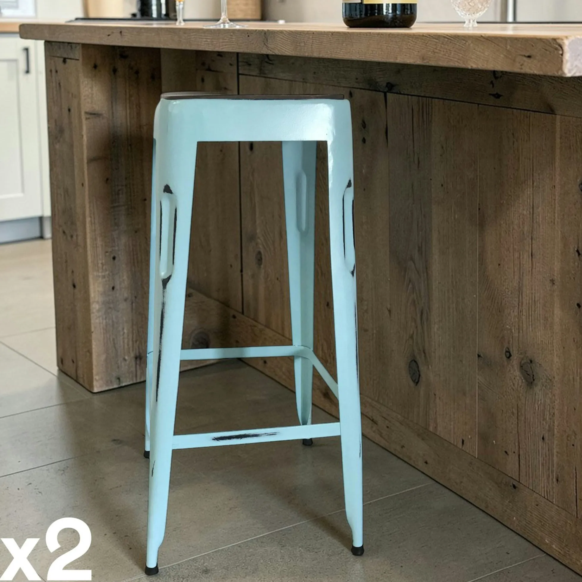 Tabouret de bar bleu (lot de 2) LEEDS