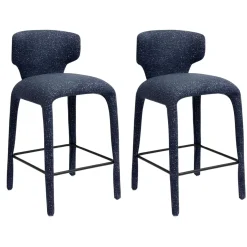 Tabouret de bar design en tissu bleu avec dossier (x2) TULSA