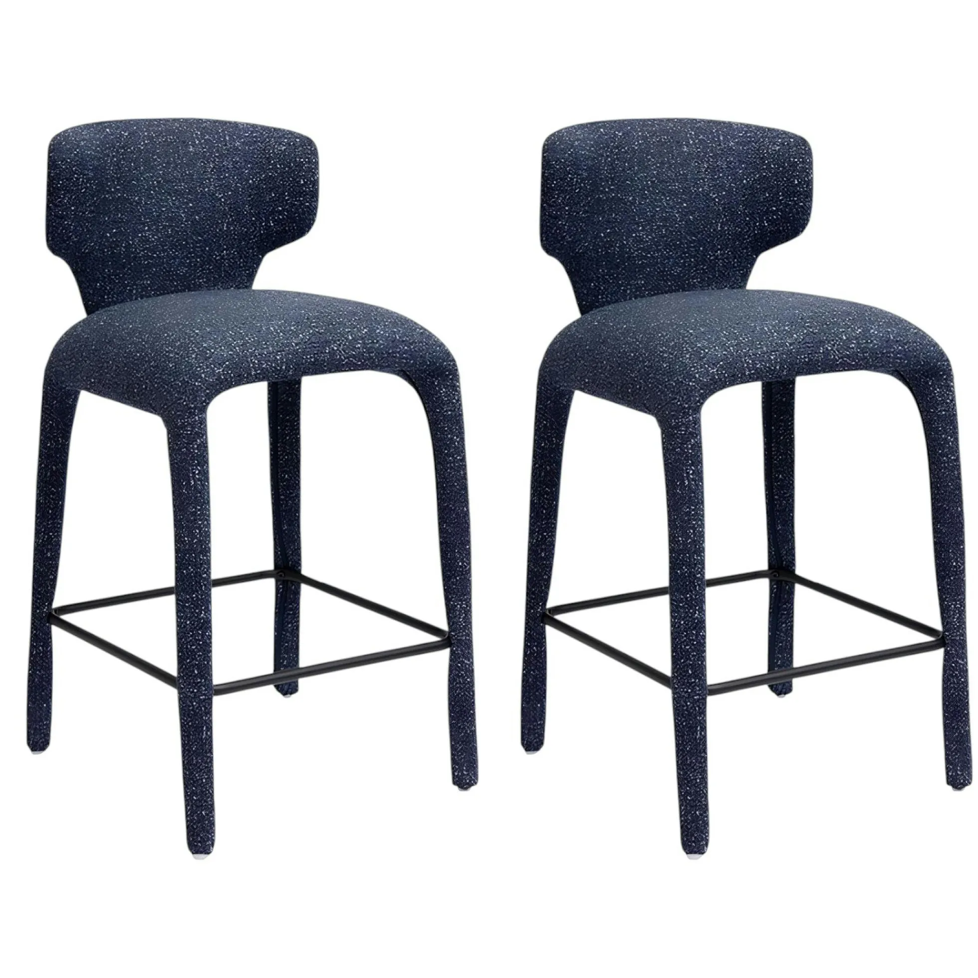 Tabouret de bar design en tissu bleu avec dossier (x2) TULSA
