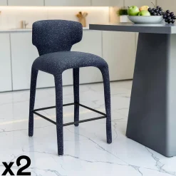 Tabouret de bar design en tissu bleu avec dossier (x2) TULSA