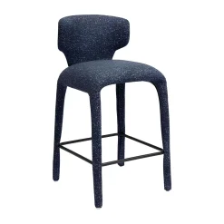 Tabouret de bar design en tissu bleu avec dossier (x2) TULSA