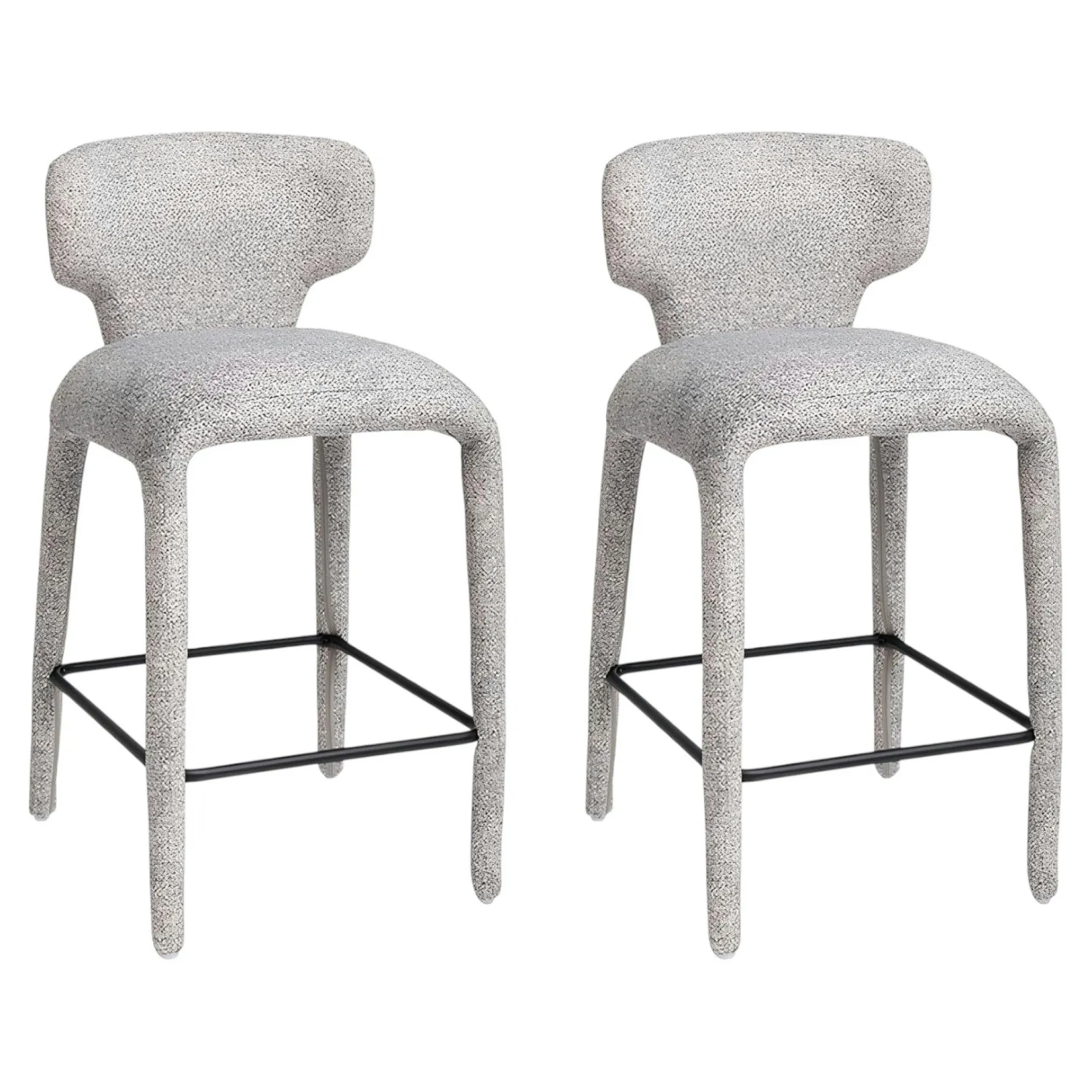 Tabouret de bar design en tissu gris avec dossier (x2) TULSA
