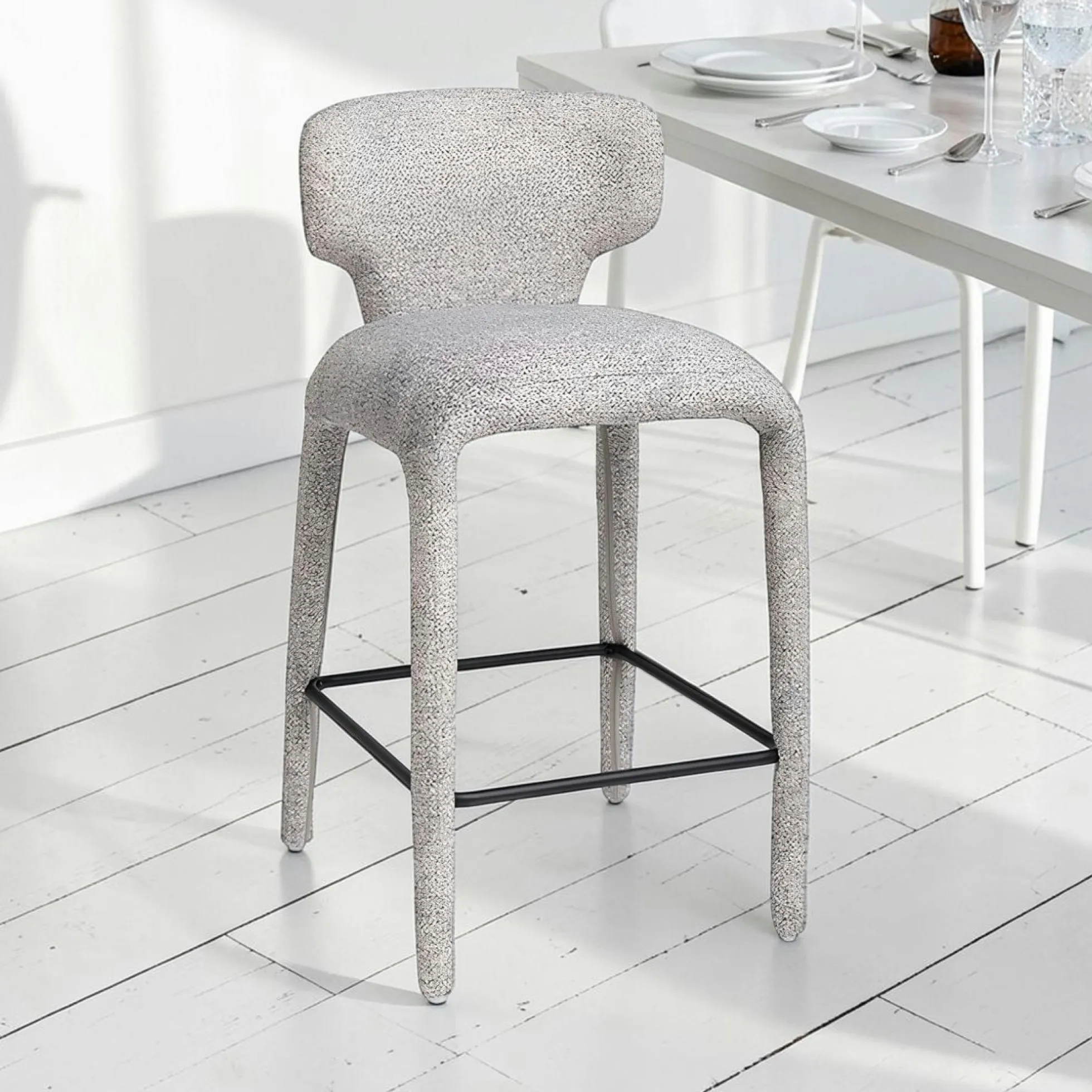 Tabouret de bar design en tissu gris avec dossier (x2) TULSA