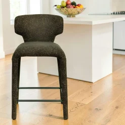 Tabouret de bar design en tissu kaki avec dossier (x2) TULSA