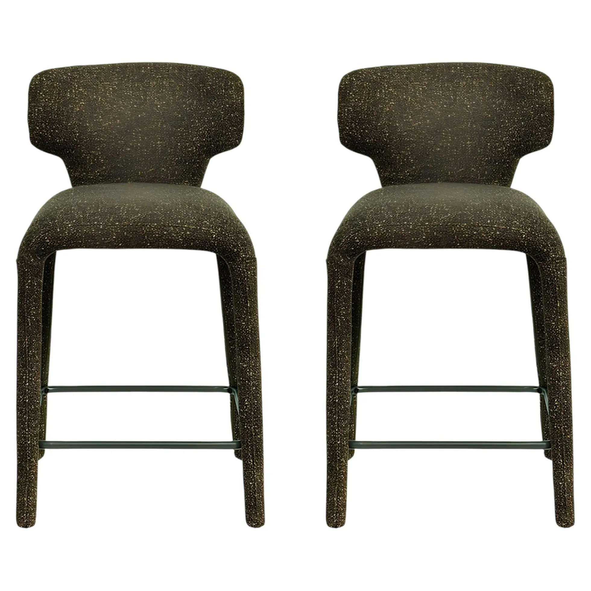 Tabouret de bar design en tissu kaki avec dossier (x2) TULSA