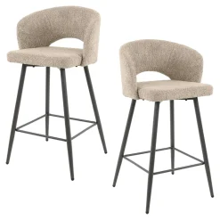Tabouret de bar en tissu bouclette sable avec dossier ouvert (lot de 2) GALWAY