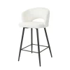 Tabouret de bar en tissu bouclette blanc avec dossier ouvert (lot de 2) GALWAY